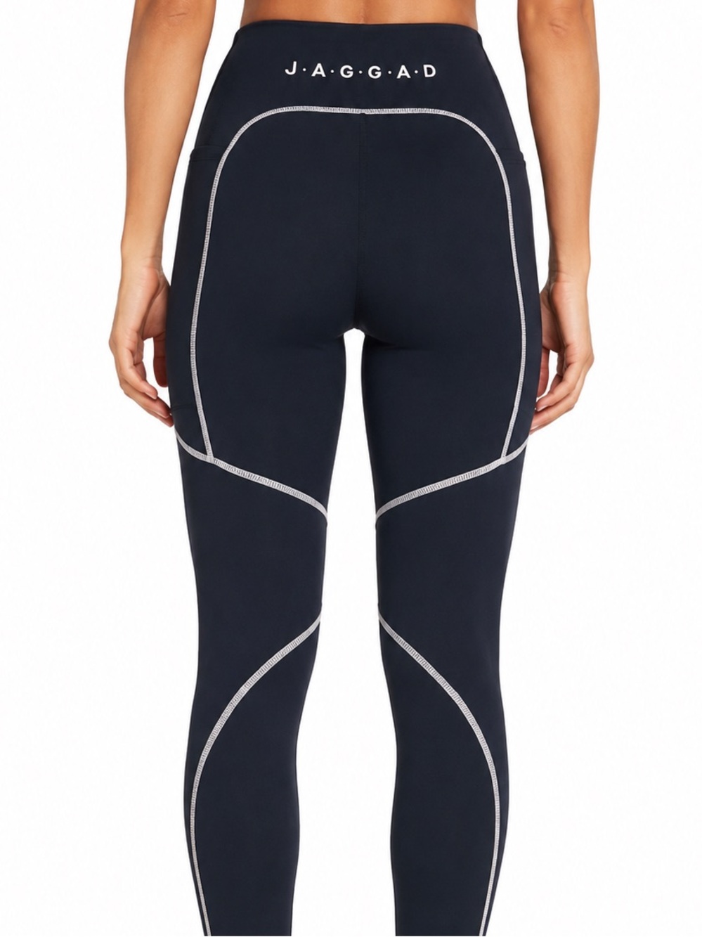 JAGGAD /// Women’s Black Leggings with Tan Contrast Seams - Size Small